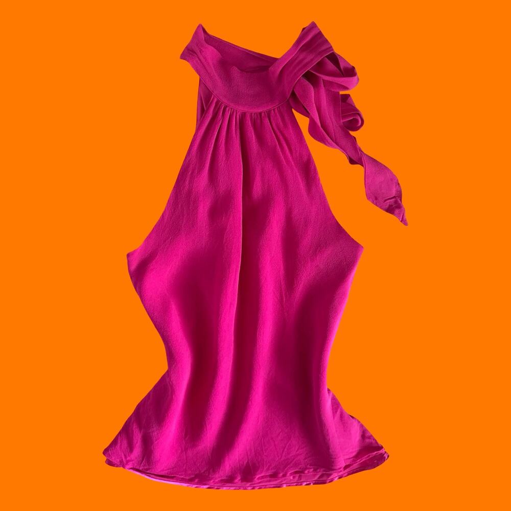 00s vintage hot pink 100% silk chiffon glam coquette y2k halter top S express